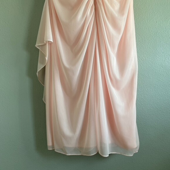 David's Bridal Women's Short High Neck Mesh Dress with Side Cascade Petal Pink - Picture 8 of 10